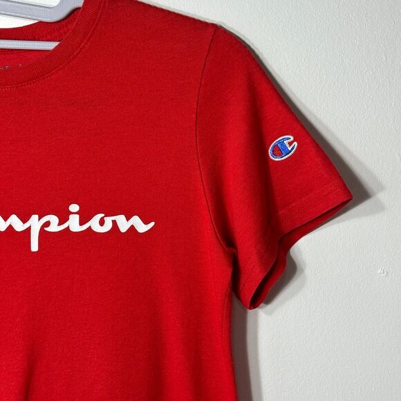 Champion T-Shirt Boys Size M Red Graphic Script Logo Cotton Blend Short Sleeve - Picture 3 of 8
